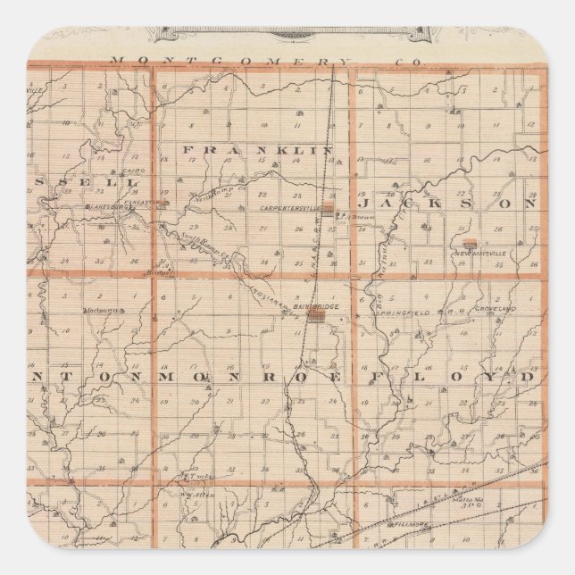 Karte des Putnam-Landkreises Quadratischer Aufkleber (Vorderseite)