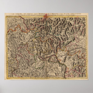 Karte des Rheinflusstals Poster