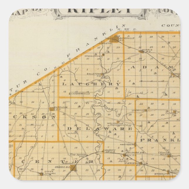 Karte des Ripley-Landkreises Quadratischer Aufkleber (Vorderseite)
