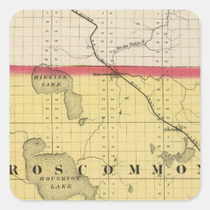Karte des Roscommon Landkreises, Michigan Quadratischer Aufkleber