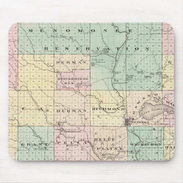Karte des Shawano-Landkreises, Staat von Wisconsin Mousepad (Vorne)
