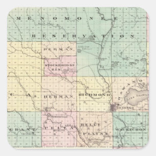 Karte des Shawano-Landkreises, Staat von Wisconsin Quadratischer Aufkleber