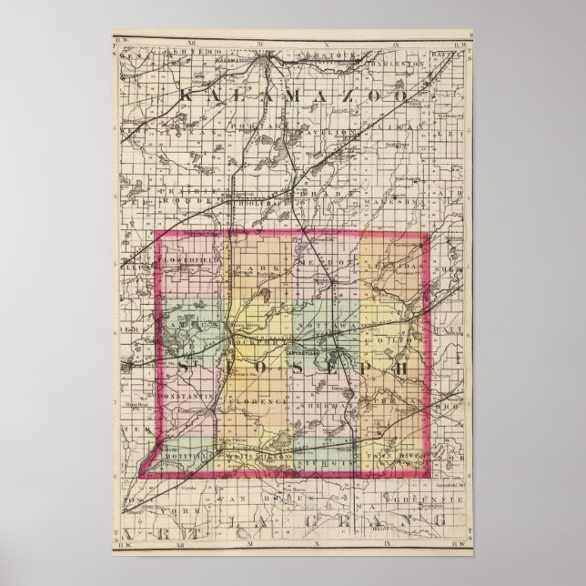 Karte des St-Joseph-Landkreises, Michigan Poster (Vorne)