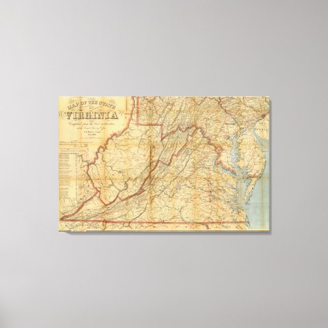 Karte des Staat Virginia Leinwanddruck (Vorderseite)