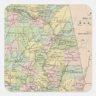Karte des Staat von Alabama 2 Quadratischer Aufkleber