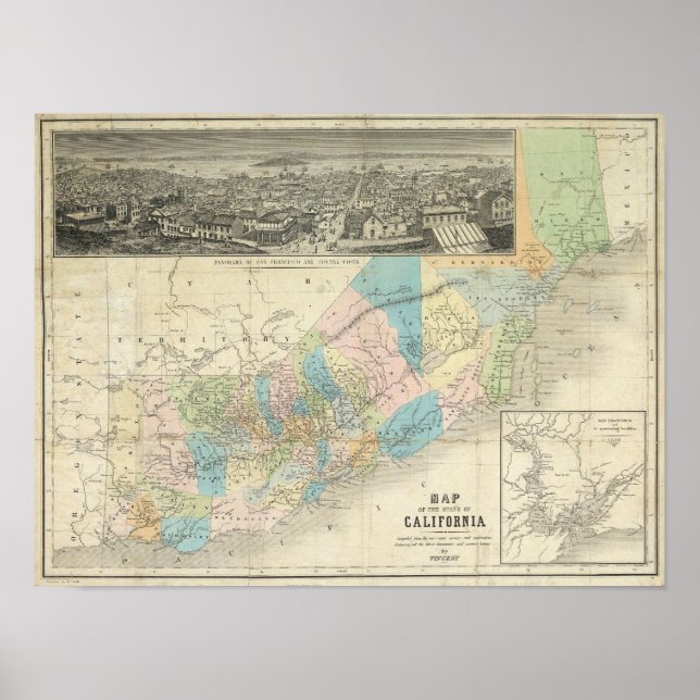 Karte des Staat von Kalifornien Poster (Vorne)