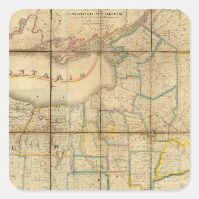 Karte des Staat von New York Quadratischer Aufkleber (Vorderseite)