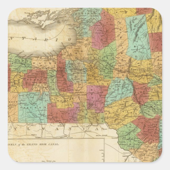 Karte des Staat von New York Quadratischer Aufkleber (Vorderseite)