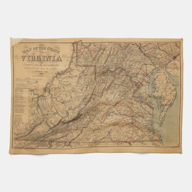 Karte des Staat von Virginia (1865) Küchentuch (Horizontal)