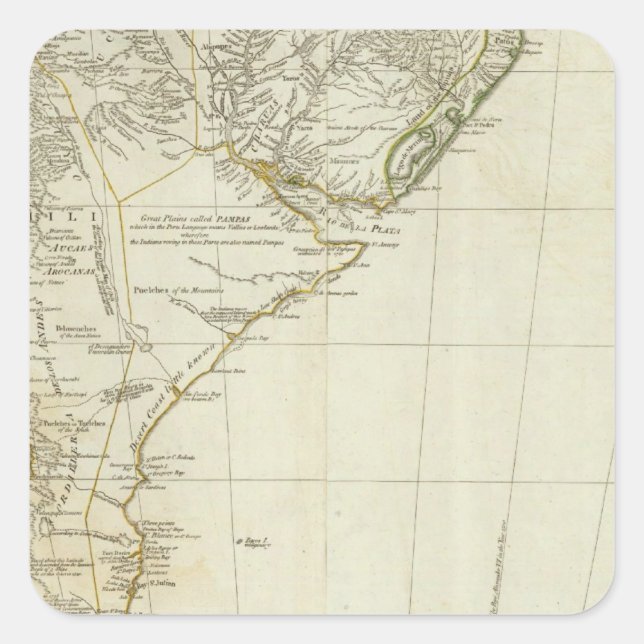 Karte des Südamerika-Abschnitts Quadratischer Aufkleber (Vorderseite)