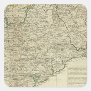 Karte des südlichen Teils des Königreichs Irland Quadratischer Aufkleber