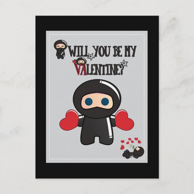 Karte des Valentines Tagesmit niedlichen Ninja (Vorderseite)