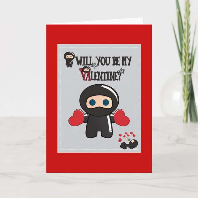 Karte des Valentines Tagesmit niedlichen Ninja (Vorderseite)