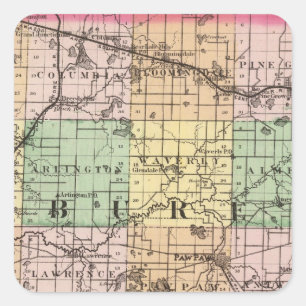 Karte des Van Buren Landkreises, Michigan Quadratischer Aufkleber