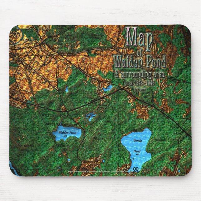 Karte des Walden Pond & Umgebung Mousepad (Vorne)