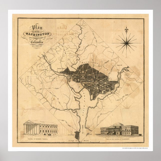Karte des Washington DC City Plans von Lizars 1819 Poster (Vorne)