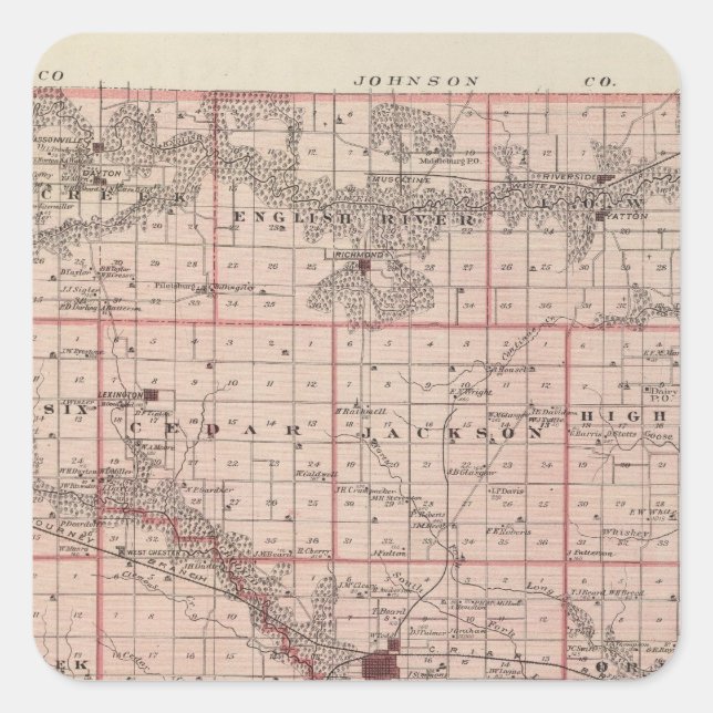 Karte des Washingtoner Landkreises, Staat von Iowa Quadratischer Aufkleber (Vorderseite)