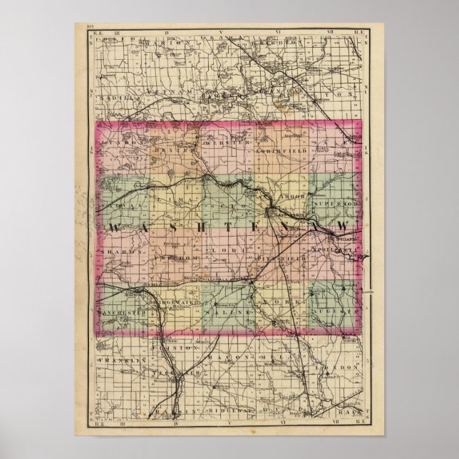 Karte des Washtenaw-Landkreises, Michigan Poster (Vorne)