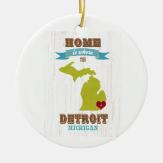 Karte Detroits, Michigan - Zuhause ist, wo das Keramik Ornament