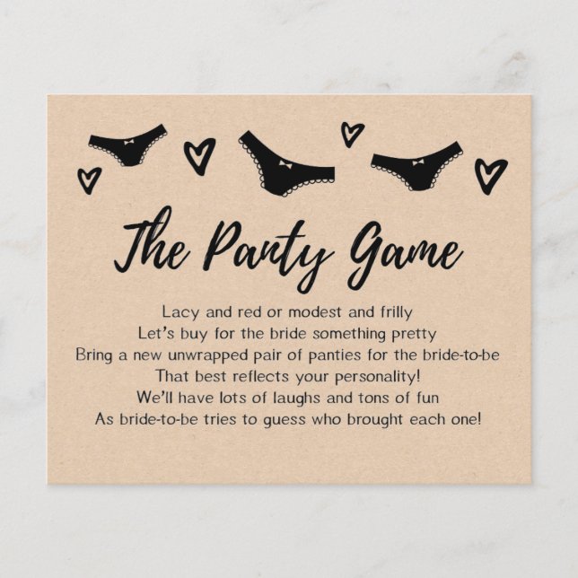 KARTE Drop your panties game, Brautparty (Vorderseite)