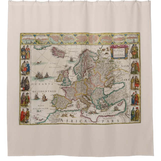 Karte Europas im Mittelalter (von Willem Blaeu) Duschvorhang (Vorderseite)