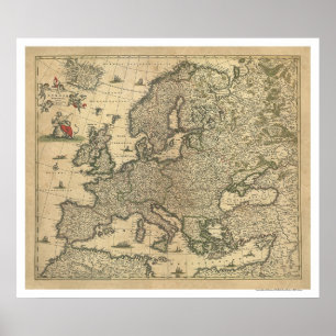 Karte Europas von Frederico de Wit 1700 Poster