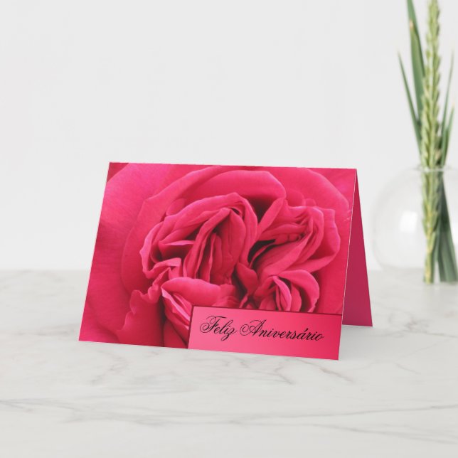 Karte: Feliz Aniversário - rosa Rose Karte (Vorderseite)