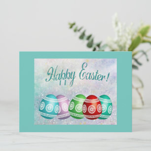Karte Flach Frohe Ostern Bunte Eier 
