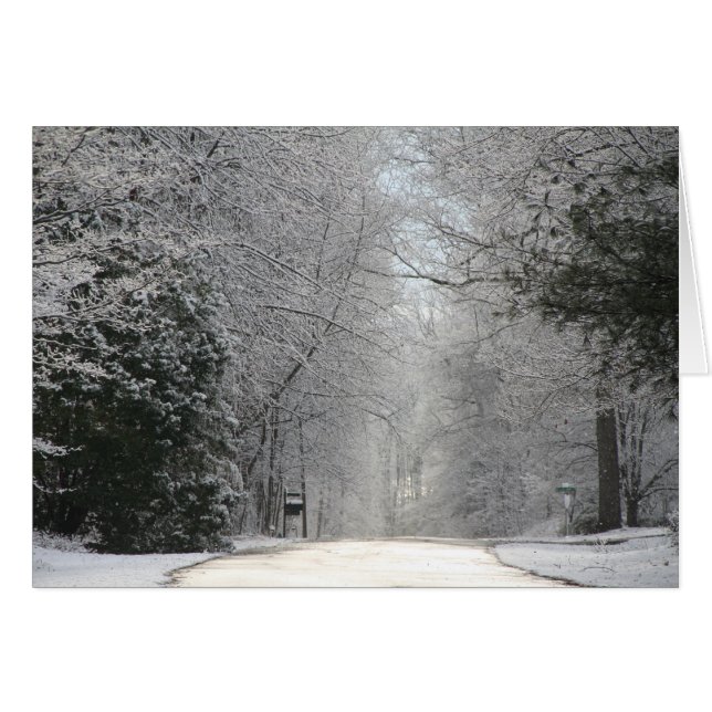 Karte, Fotografie der Snowy-Szene mit Straße, Bäum (Vorderseite (Horizontal))