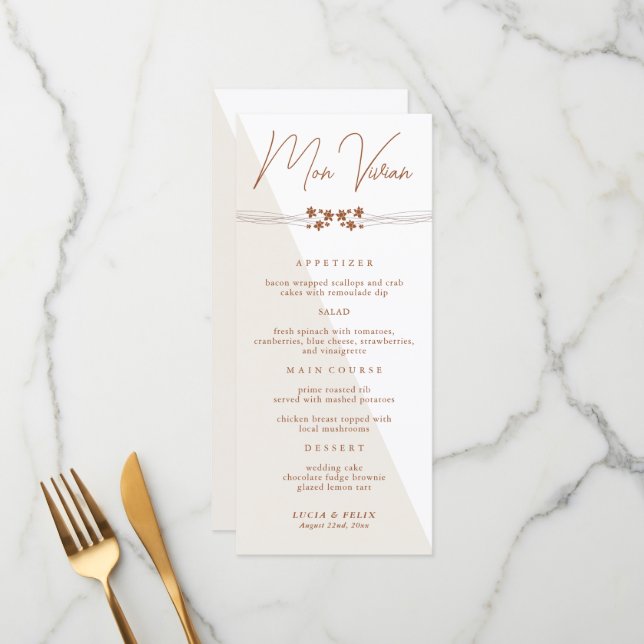 Karte für das blumengeschmückte Abendessen im Herb (Vorderseite/Rückseite Beispiel)