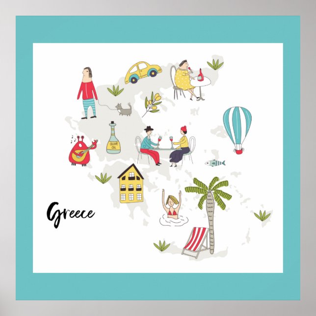 Karte für Griechenland Poster (Vorne)