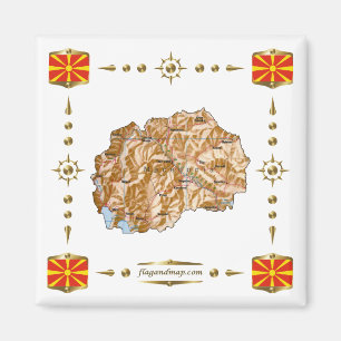 Karte für Nordmakedonien und Flaggen Magnet