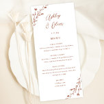 Karte für rustikale Hochzeiten in Weiß und Terraco<br><div class="desc">Diese hübsche Hochzeitsempfangskarte besticht durch einen klassischen, weißen Hintergrund mit handgezeichnet Wildblumen und eleganter Typografie in Terrakotta. Zusammen bilden diese Elemente ein rustikales und dennoch elegantes Hochzeitsmenü, das sich perfekt für eine romantische Hochzeit zu jeder Jahreszeit eignet. Dieses Design koordiniert mit unserer Hochzeitssuite für rustikale Wildblumen. Sehen Sie die Sammlung...</div>