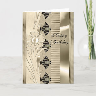 Karte Geburtstag Licht Floral Gold Art Deco