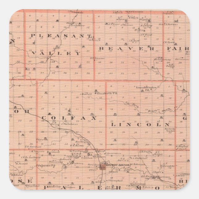 Karte Grundy Landkreis, Staat von Iowa Quadratischer Aufkleber (Vorderseite)