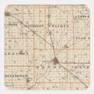 Karte Henry Landkreis mit New Castle, Knightstown Quadratischer Aufkleber