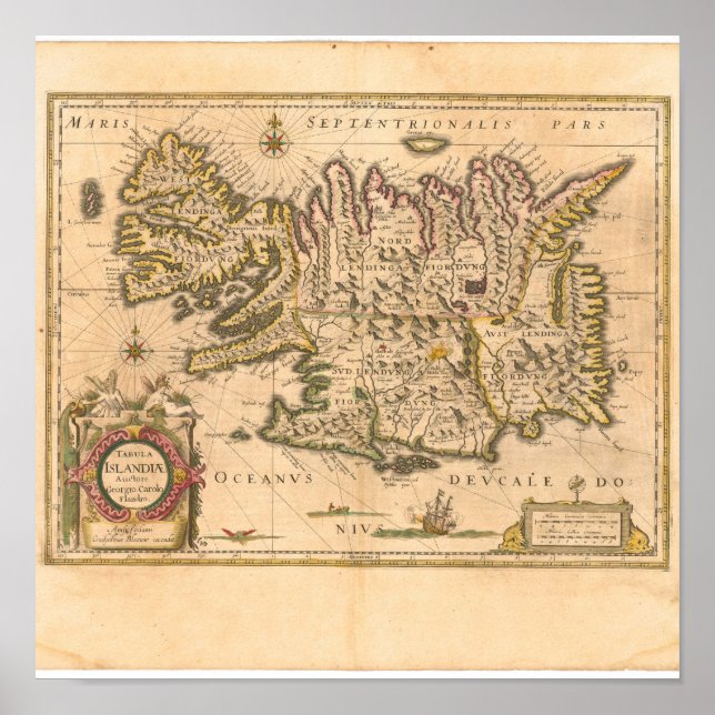 Karte Islands (Blaeu, 1645) Poster (Vorne)