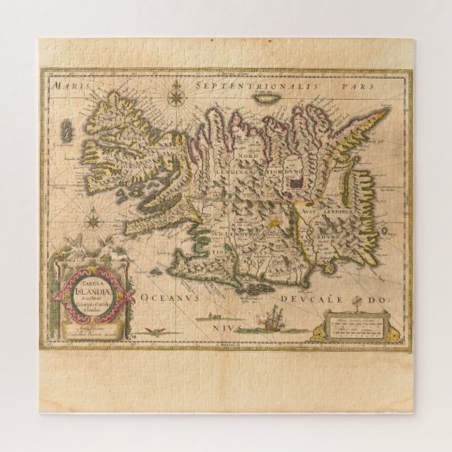 Karte Islands (Blaeu, 1645) Puzzle (Vertikal)