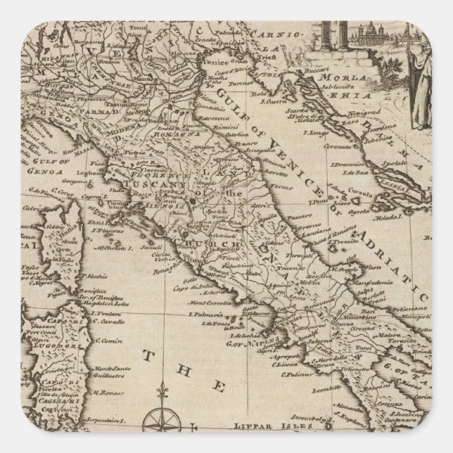 Karte Italiens Quadratischer Aufkleber (Vorderseite)