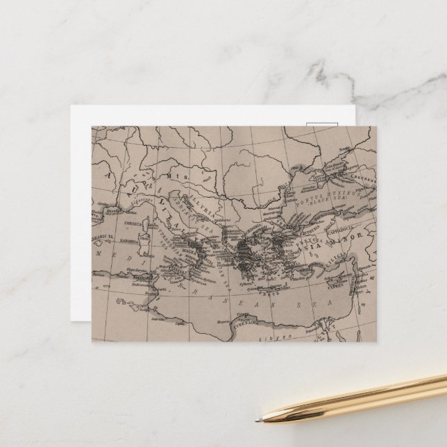 Karte, Kartografie, Geografie, Mittelmeer Postkarte (Vorderseite/Rückseite Beispiel)