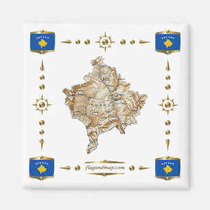 Karte Kosovo + Flaggen Magnet