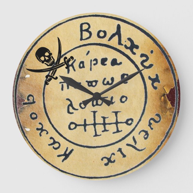 KARTE, KULTUR UND SCHWERTER FÜR ANTIQUE PIRATEN GROßE WANDUHR (Vorderseite)