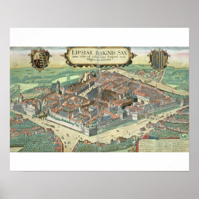 Karte Leipzig, von 'Civitates Orbis Terrarum' von Poster (Vorne)