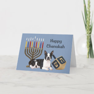 Karte Menorah Dreidel1 Bostons Terrier Chanukah