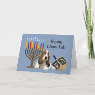 Karte Menorah Dreidel Basset Hounds Chanukah