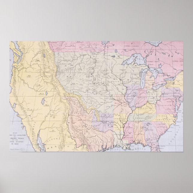 Karte mit den Orten der indischen Stämme Poster (Vorne)