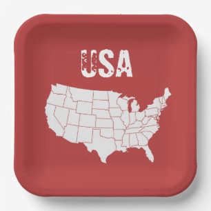 Karte mit den Staaten farbenfrohe Papierplatte Pappteller