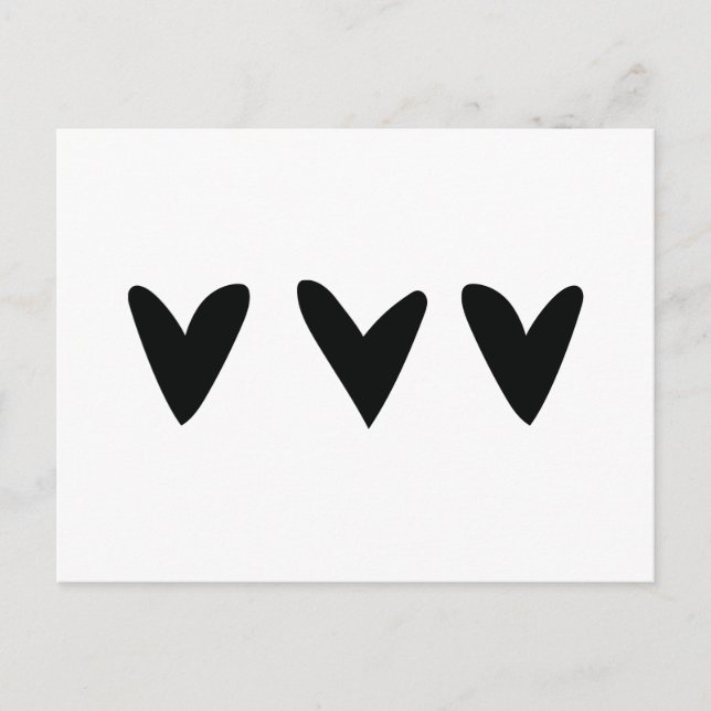 Karte mit drei niedlichen schwarzen Herzen (Vorderseite)