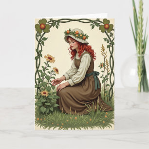 Karte mit Frau und Blumenpracht