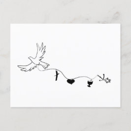 Karte mit Friedenstaube und christlichen Symbolen